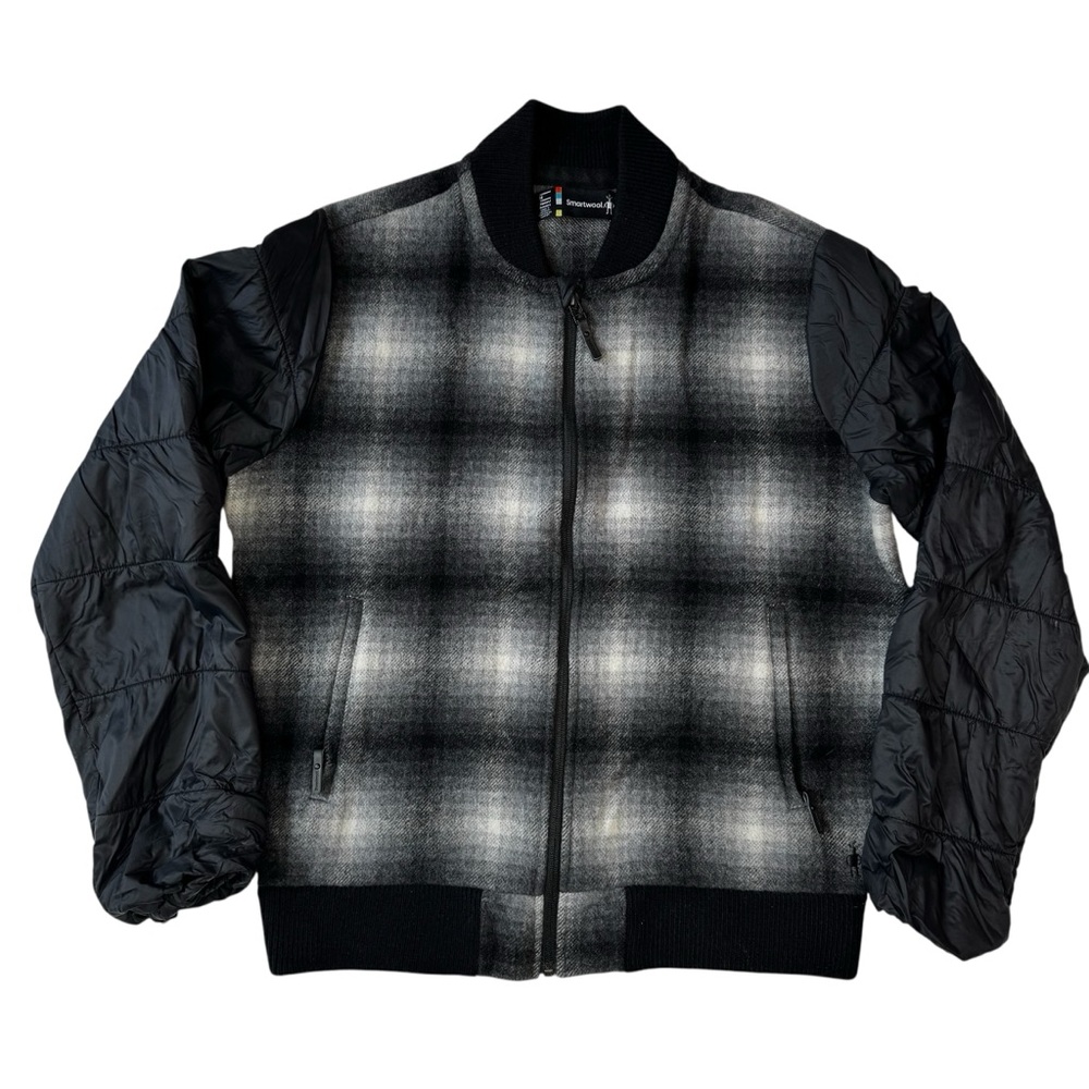 Smart Wool Womens Ibera Wool Bomber Jacket Medium Black Plaid